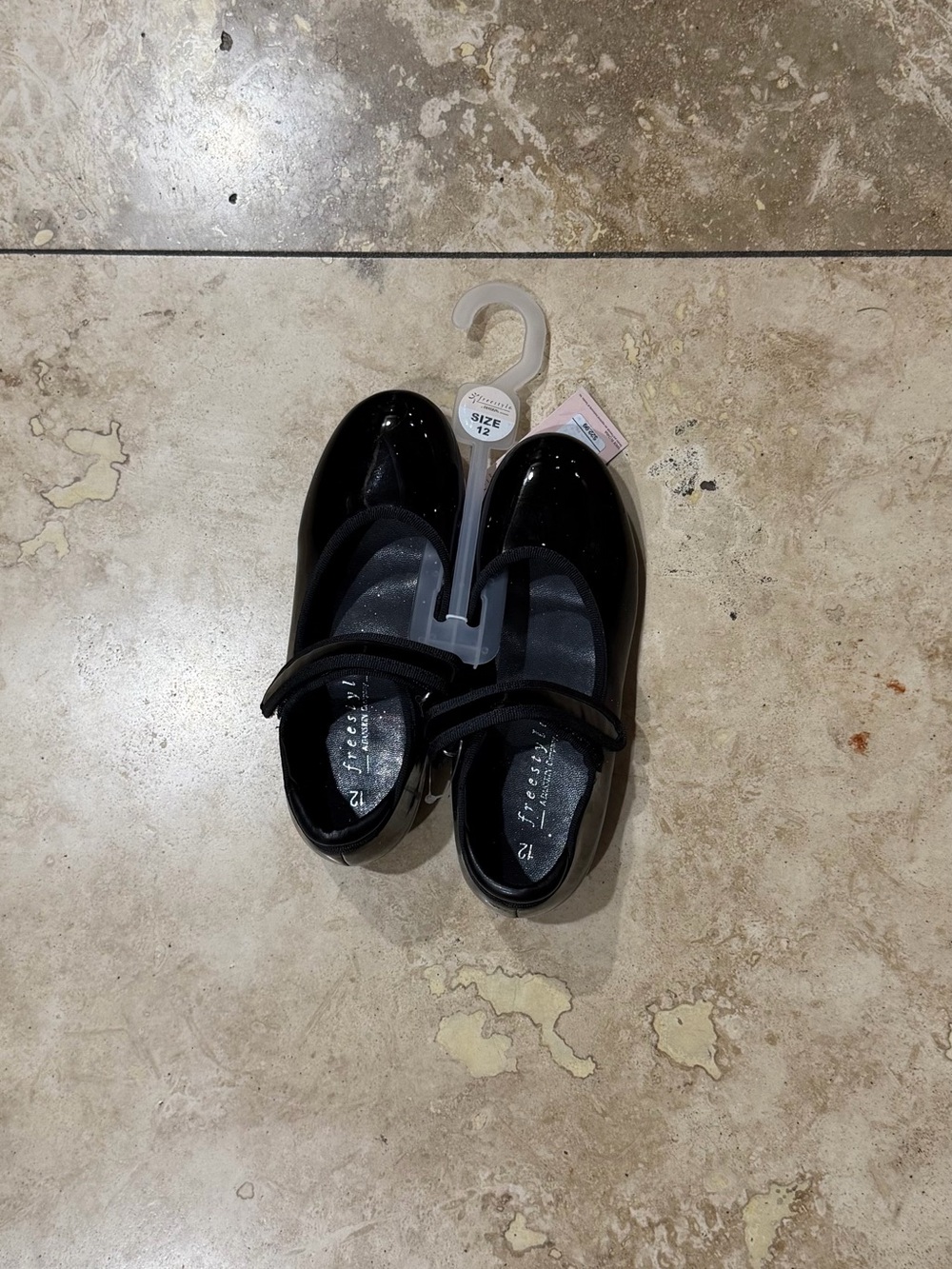 Freestyle Black Patent Mary Jane Hook-and-Loop Kids Tap Shoes